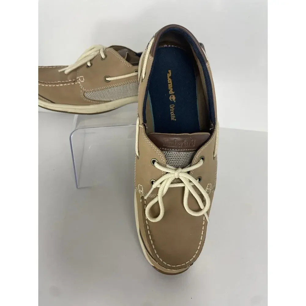 Timberland Beige 2 Eyed Deck/Boat Shoes Size 10 Men's Leather w/Mesh Accents